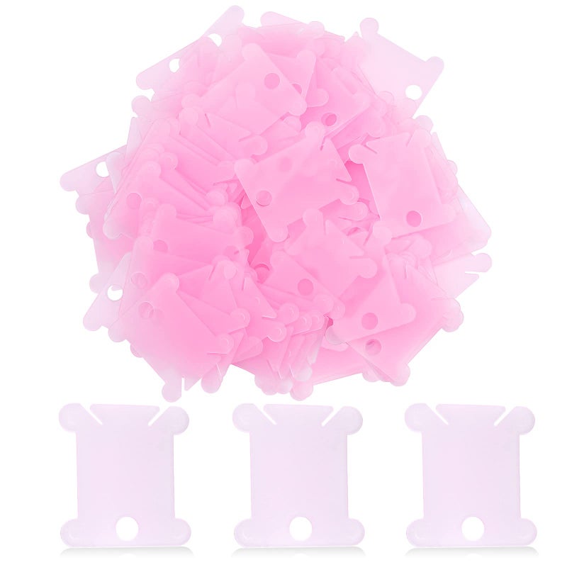 LOKUNN 100 Pcs Plastic Floss Bobbin, Embroidery Floss Bobbins, Cross Stitch Embroidery Cotton Thread Embroidery Floss Thread Craft, Pink Embroidery Thread Organize for DIY Sewing Craft - Image 1